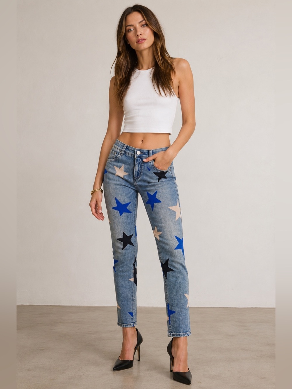 Stella McCartney Star Print Straight Leg Jeans Size 25 US 0